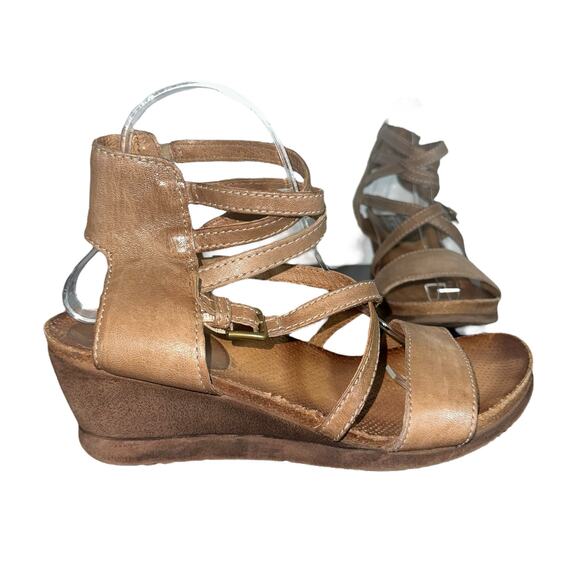 Miz Mooz Shay Strappy Wedge Sandals Size 41 US 10 Tan Leather Open Toe Comfort - Picture 1 of 11